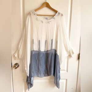 Nina Murati Made in Italy Silk Blend Asymmetrical Tunic One Size Watercolor